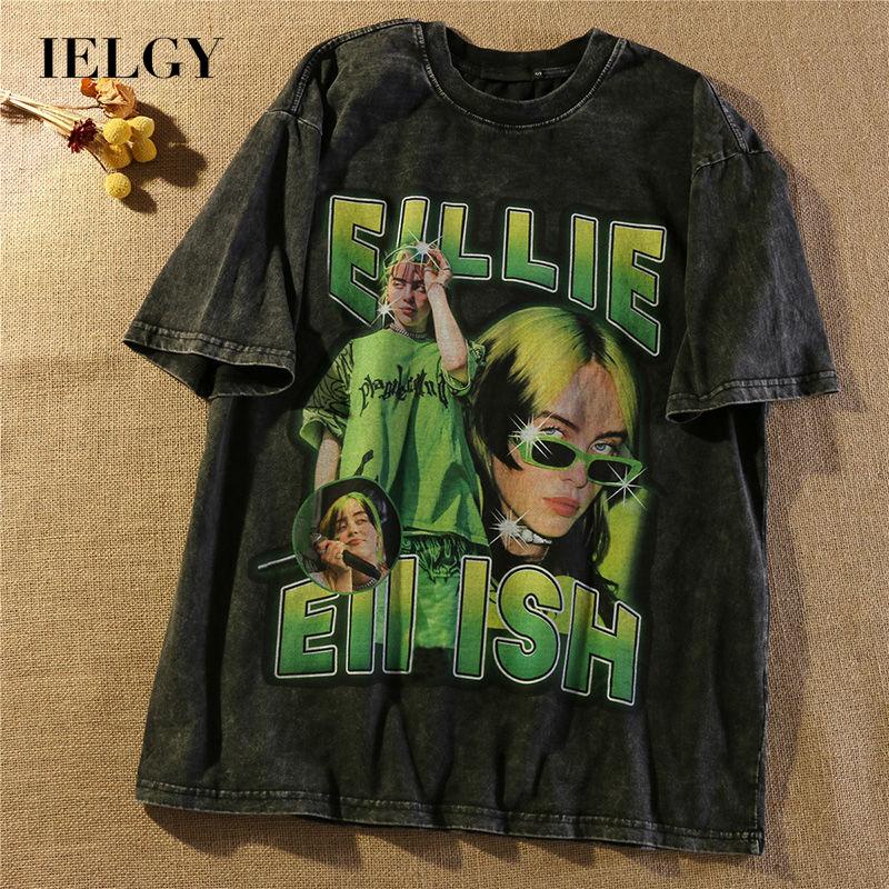 Áo thun IELGY tay ngắn dáng rộng in họa tiết thời trang hip hop cổ điển cá tính cho nữ