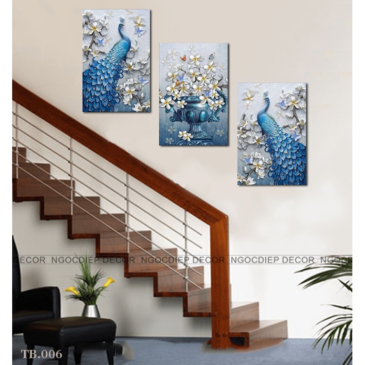 Bộ 3 tấm tranh dán tường phong cách hiện đại - Tranh in mực UV chống thấm, chống ẩm mốc, kèm băng dính xốp
