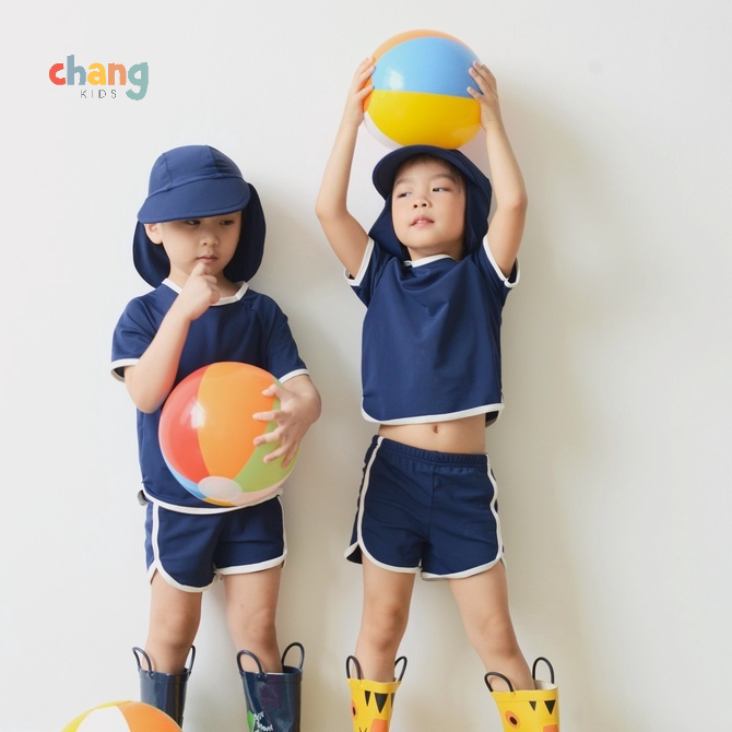 Bộ bơi áo ngắn tay sooc cộc gym retro Gymee_Xanh navy