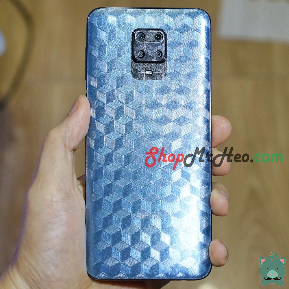 Skin Dán Mặt Sau Lưng Vân 3D Xiaomi Redmi Note 9 - Note 9s - Carbon, Hình Hộp, Nhám, Vân da