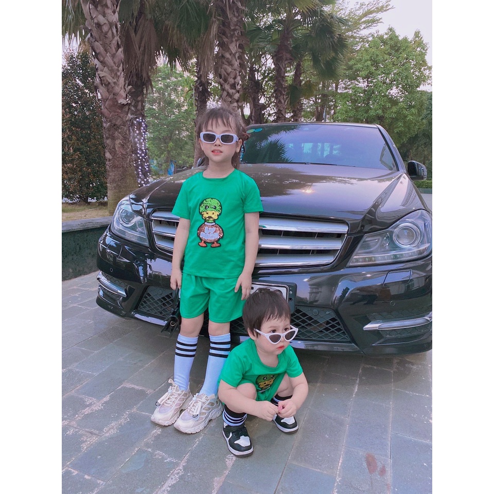 [ XẢ HÀNG] Bộ cộc tay bé gái, bộ cotton hình vịt thêu kim sa cho bé size 20-35kg