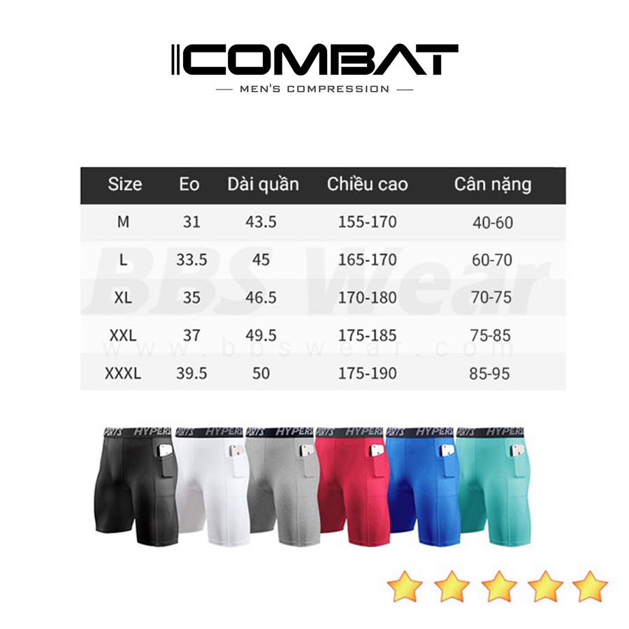 iiCOMBAT Quần legging thể thao nam ngắn có túi Coolmax™ chuyên GYM - quần bó nam giữ nhiệt fitness yoga running