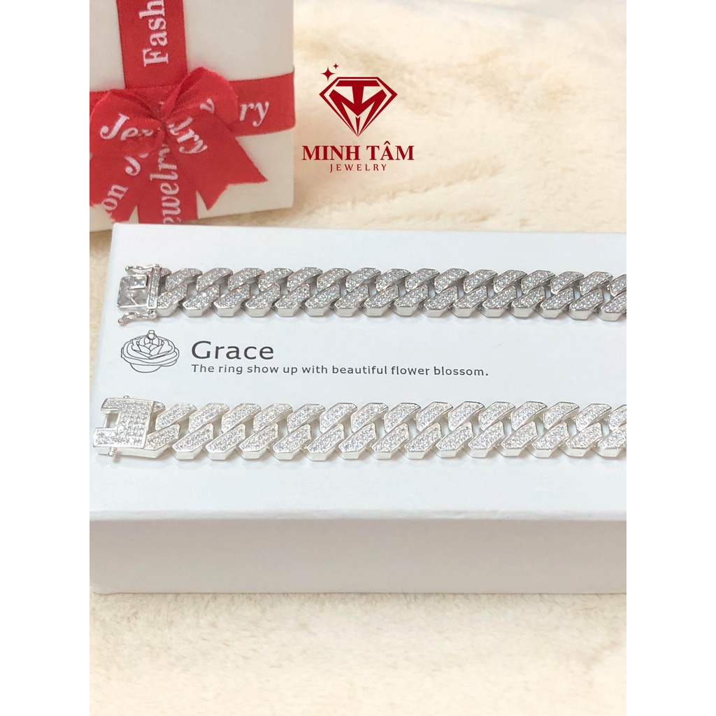 Lắc tay Cuban bạc 950,Vòng tay Cuban bạc nam mắt xích vuông-Minh Tâm Jewelry