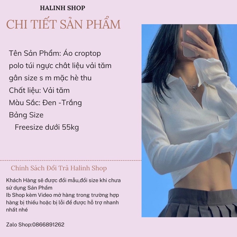 Áo croptop polo túi ngực chât liệu vải tăm gân size s m mặc hè thu-Halinh-Shop