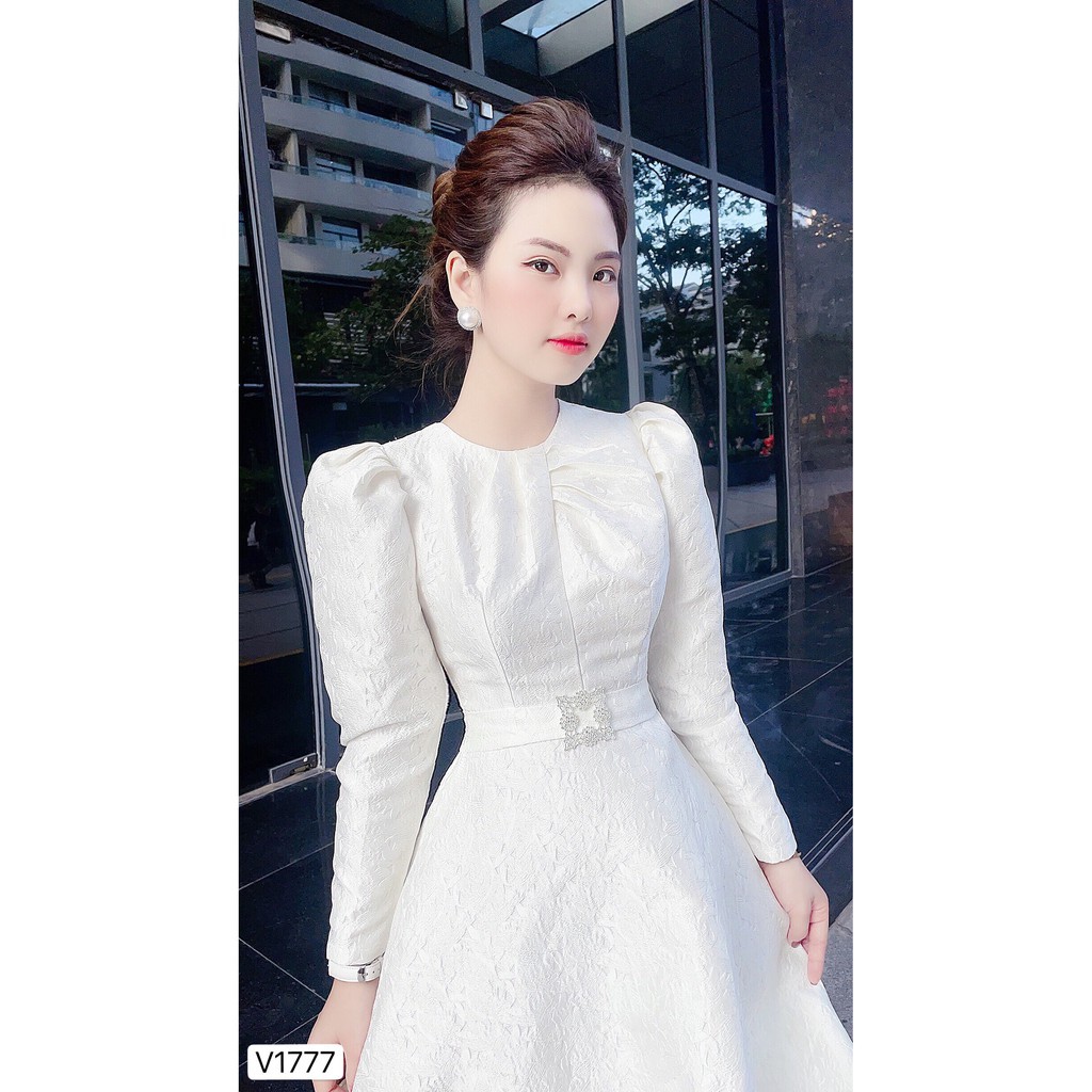 [HÀNG CAO CẤP]  Váy trắng ngà  xòe cao cấp thiết kế V1777 - Váy thiết kế | BigBuy360 - bigbuy360.vn
