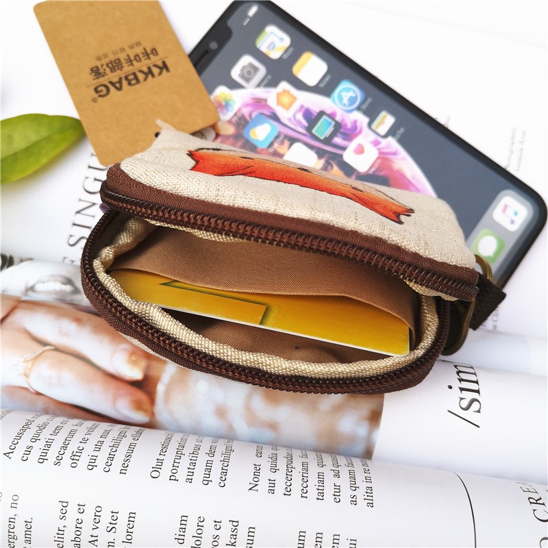Ví Vải Canvas Mini In Họa Tiết Hoạt Hình Dễ Thương Có Khóa Kéo Tiện Dụng Cho Nữ Ốp