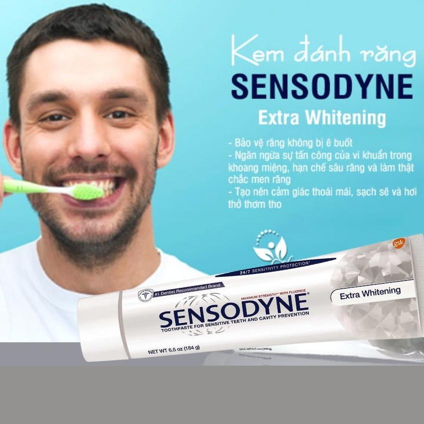 Kem đánh răng ngừa sâu răng SENSODYNE Giúp làm trắng răng và giảm tình trạng ê buốt Hàng Mỹ FAMACOCO