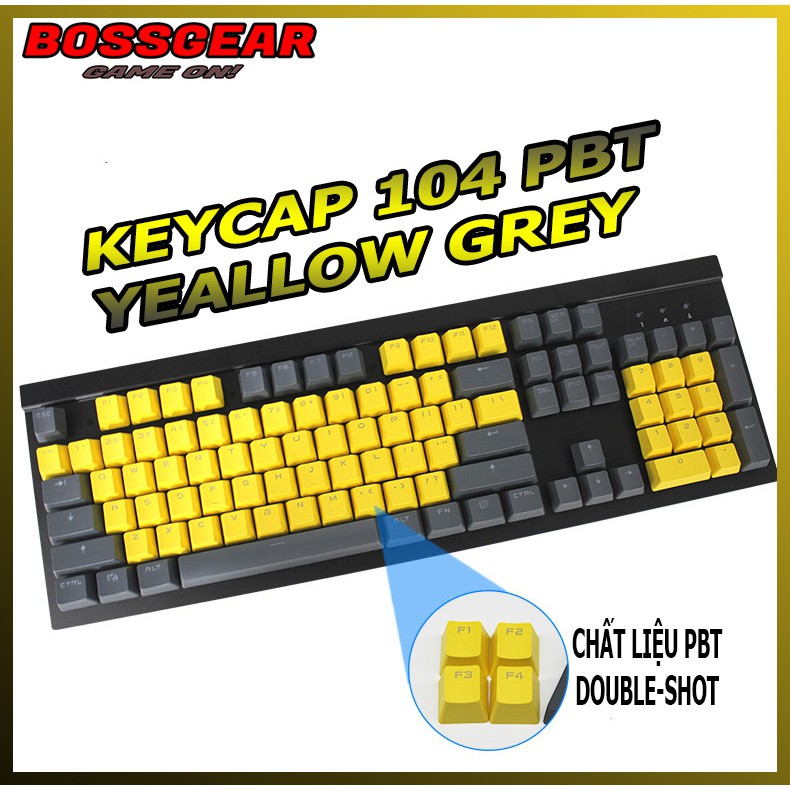 Bộ Keycap PBT Xám Vàng 104 Phím Double Shot Xuyên LED ( OEM Profile, Ansi layout )