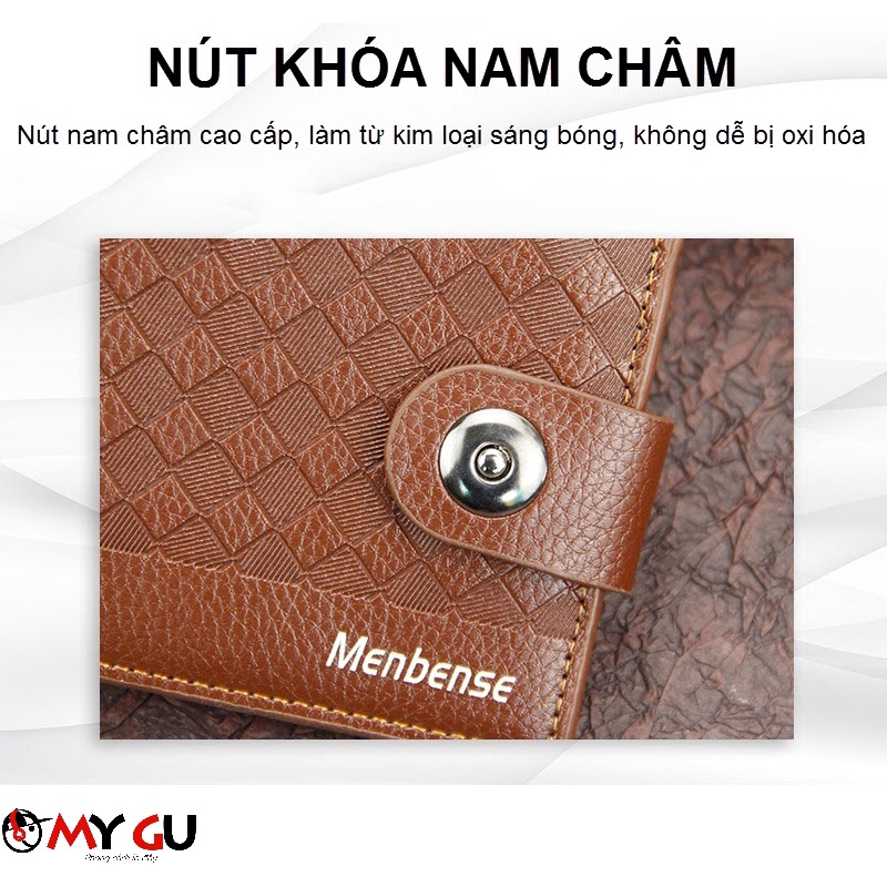 Ví nam MENBENSE có khóa bấm nam châm, da PU chống thấm nước BV03