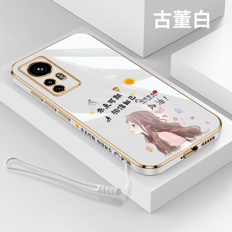 Future Expire girl plating for xiaomi redmi 9A redmi 9 9C redmi10 xiaomi 11 11T xiaomi12 soft case silicone straight edge mobile phone case with lanyard