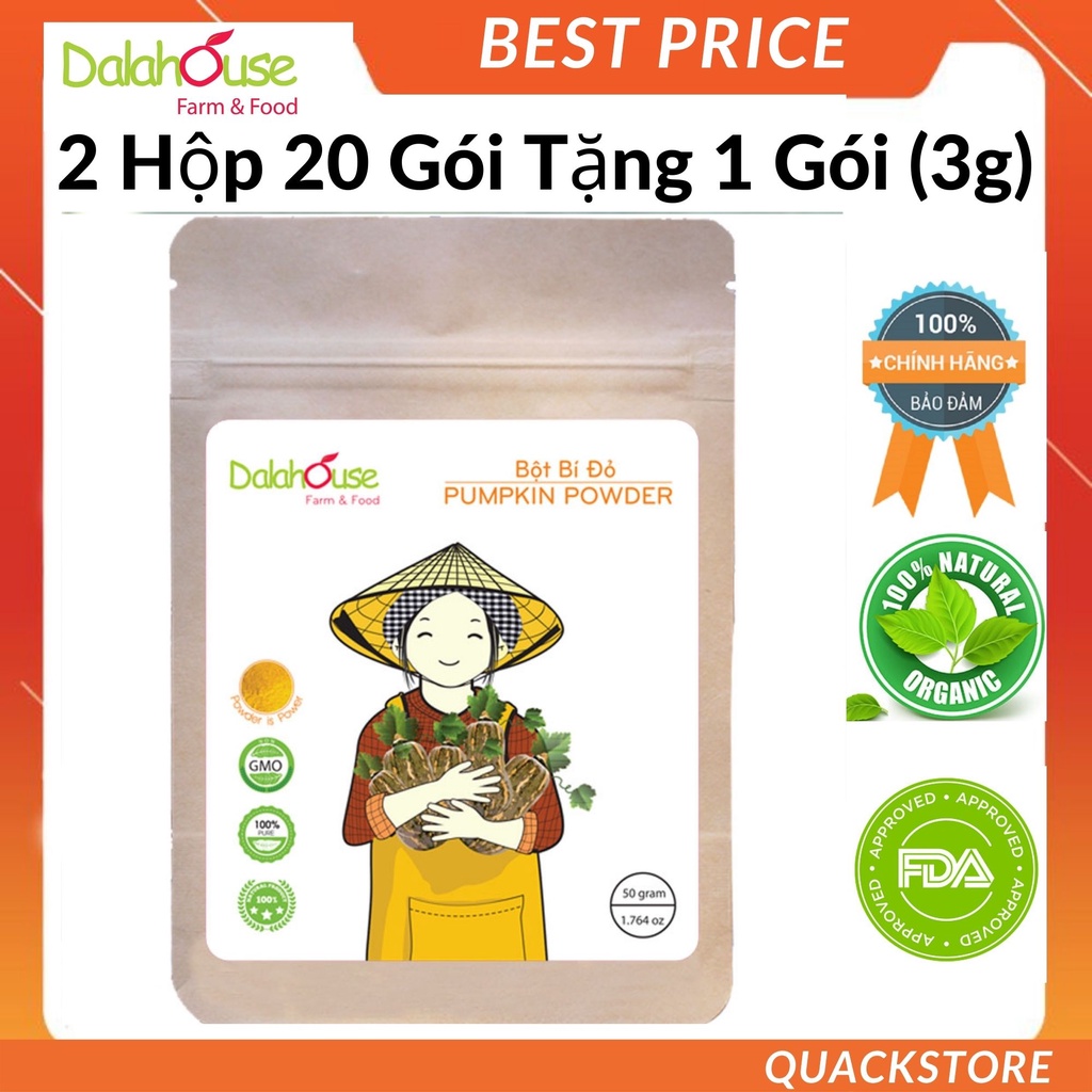 Bột Bí Đỏ (ngô) Hữu Cơ Dalahouse Dùng Cho Bé Ăn Dặm - Tạo Màu Tự Nhiên Cho Thực Phẩm - Hộp 20 Gói Kèm Quà Tặng