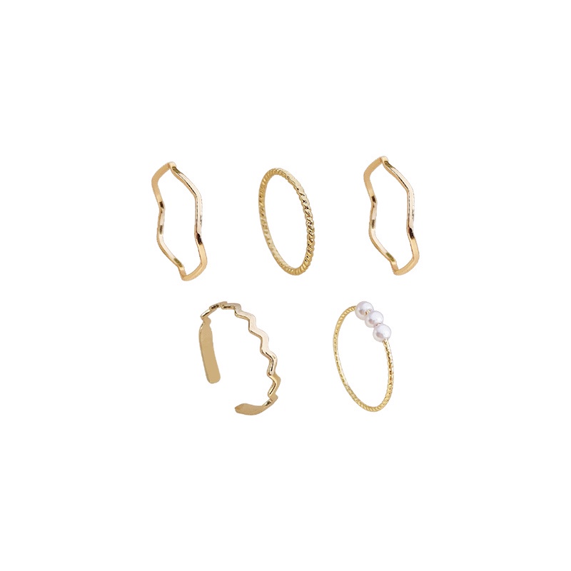 Set 5 Nhẫn Đính Hạt Giả Ngọc Trai Đơn Giản Phong Cách Hàn Quốc
