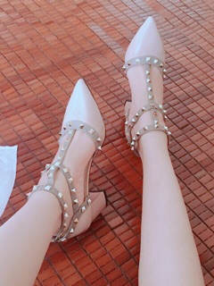 Giày nữ tán đinh gót vuông 5cm