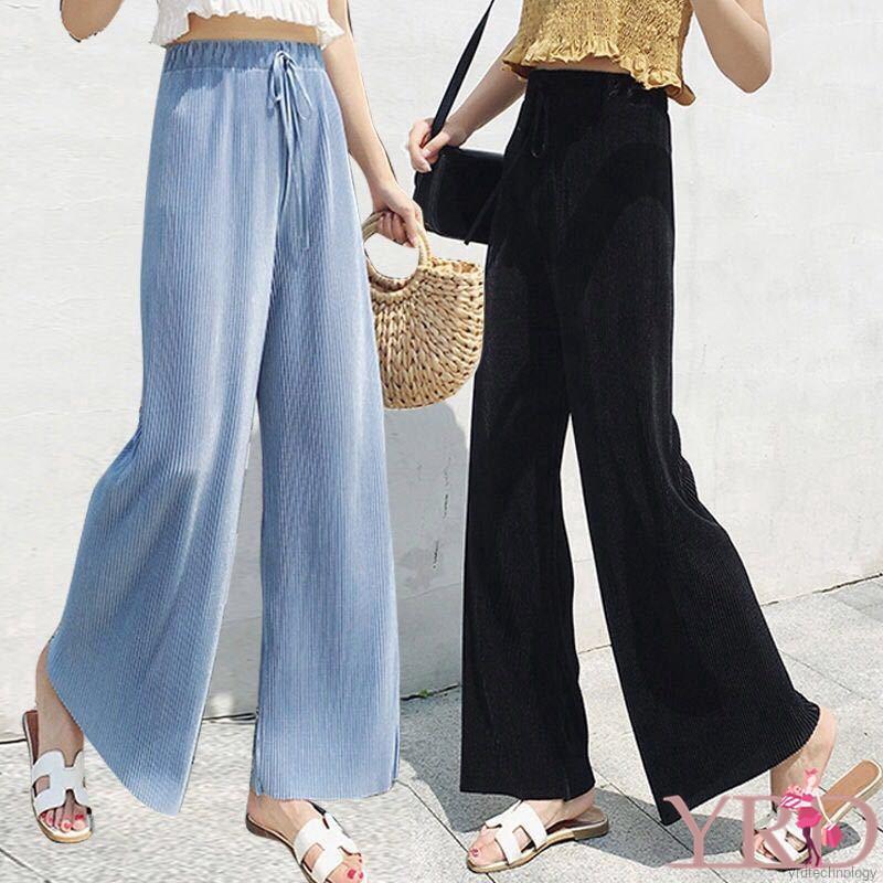 Quần ống rộng màu trơn bằng lụa thời trang | BigBuy360 - bigbuy360.vn