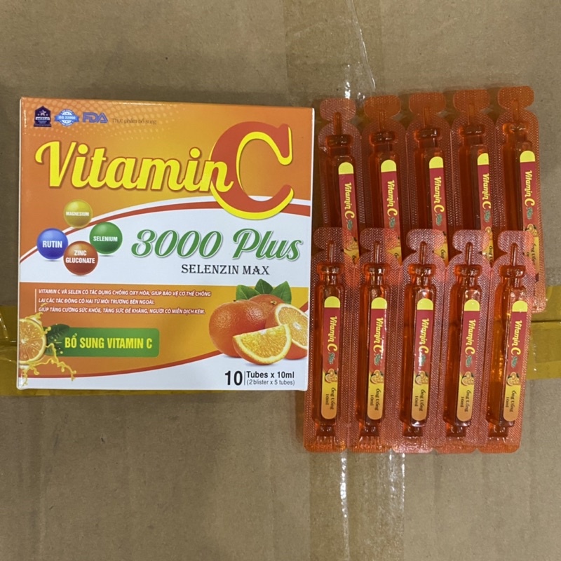 Siro VITAMIN C 3000 Plus Selezin Max -Hộp 20 ống - Bổ sung Vitamin C tăng cường sức đề kháng cho cơ thể