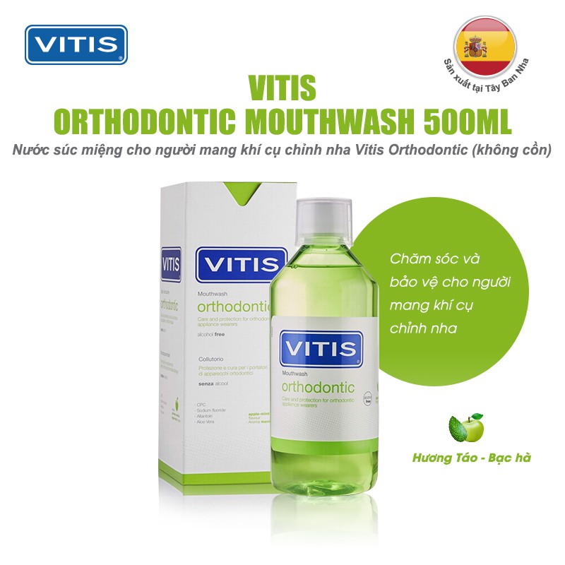 Nước súc miệng cho người chỉnh nha, niềng răng, mang khí cụ chỉnh nha Vitis Orthodontic 500ml