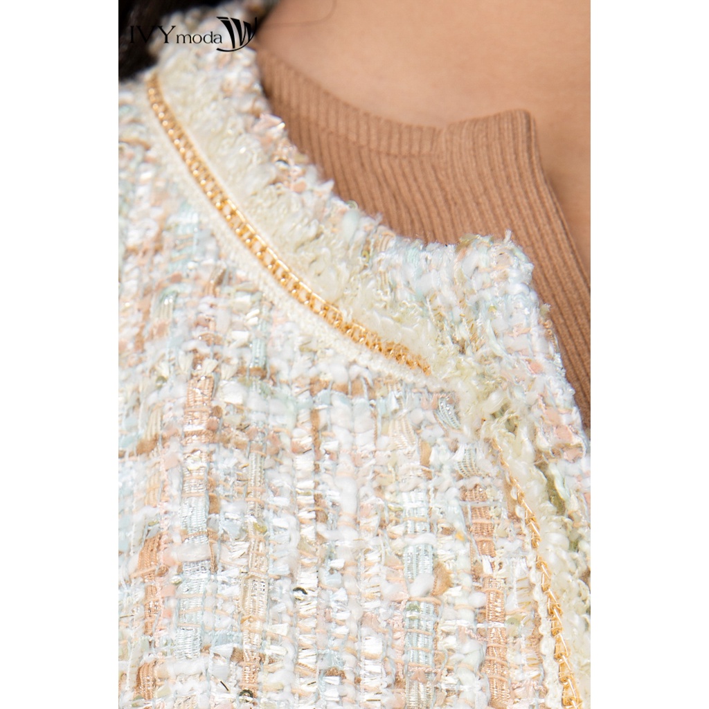  Áo vest Tweed nữ họa tiết kẻ IVY moda MS 70B9012 | BigBuy360 - bigbuy360.vn