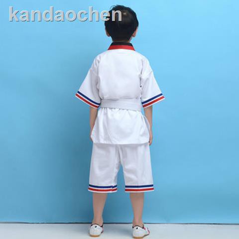 Đồng Phục Tập Võ Taekwondo Tay Ngắn Chất Liệu Cotton Thời Trang Mùa Hè Cho Bé