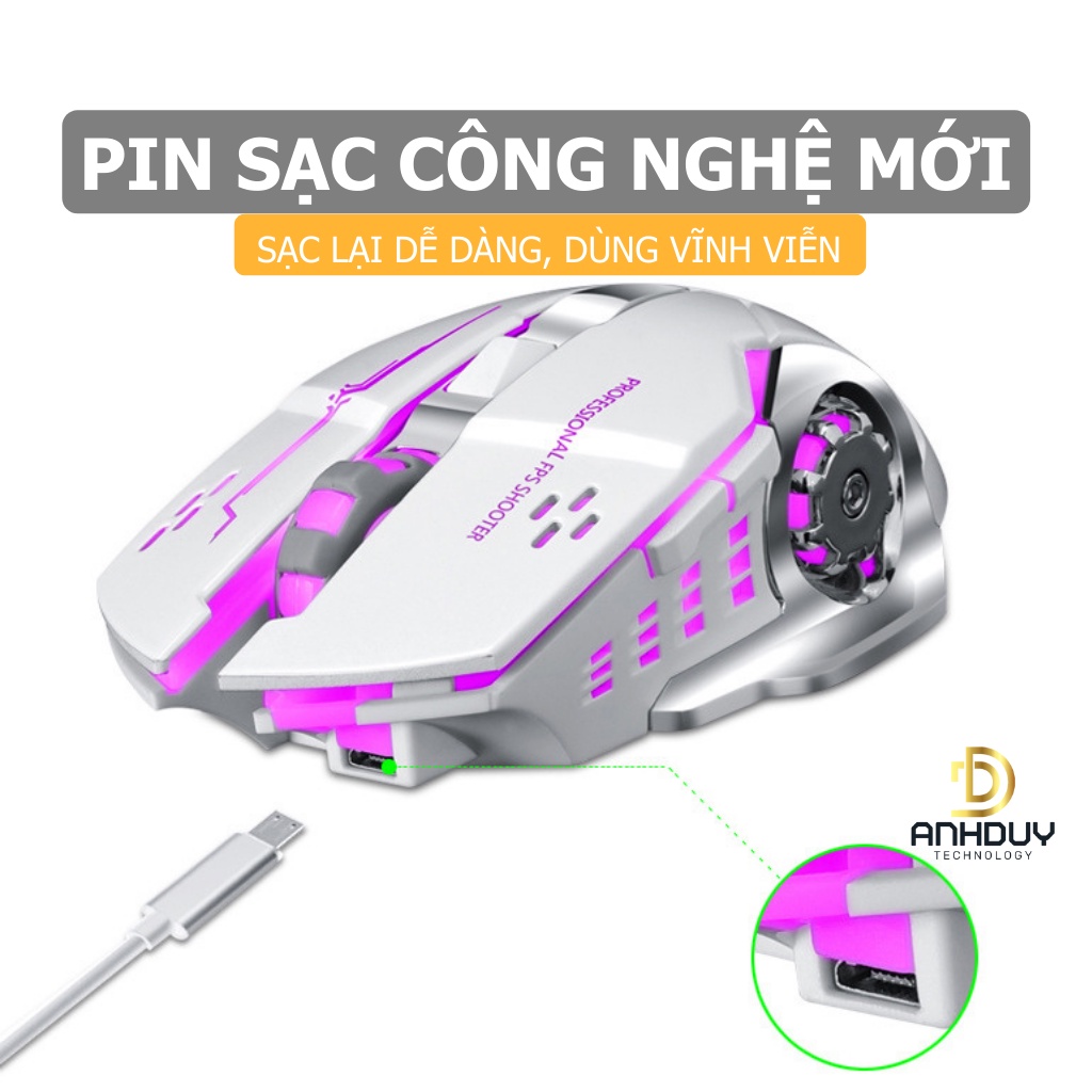 Chuột không dây gaming TWolf Q13 2400 DPI click silent pin sạc Led 7 màu siêu đẹp đỉnh cao gamer - Hàng chính hãng