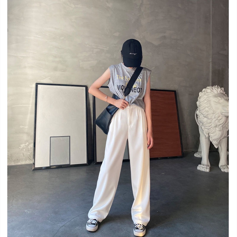 Quần dài IELGY lưng cao ống rộng màu đen/ màu trắng thời trang dành cho nữ