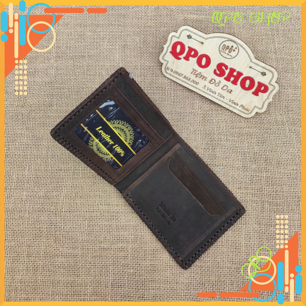 Ví da bò sáp ngựa điên- khâu viền- dập logo siêu chất- bảo hành da 12 tháng