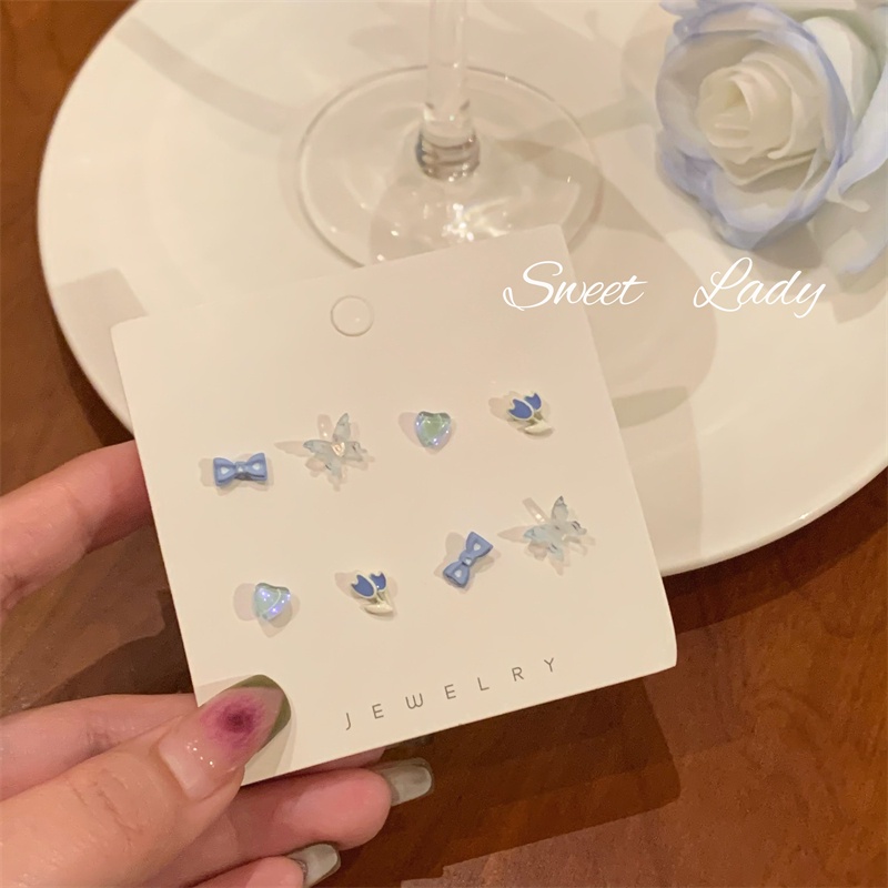 Khuyên tai 17KM S925 bằng resin hình hoa tulip/ trái tim/bướm ngọt ngào