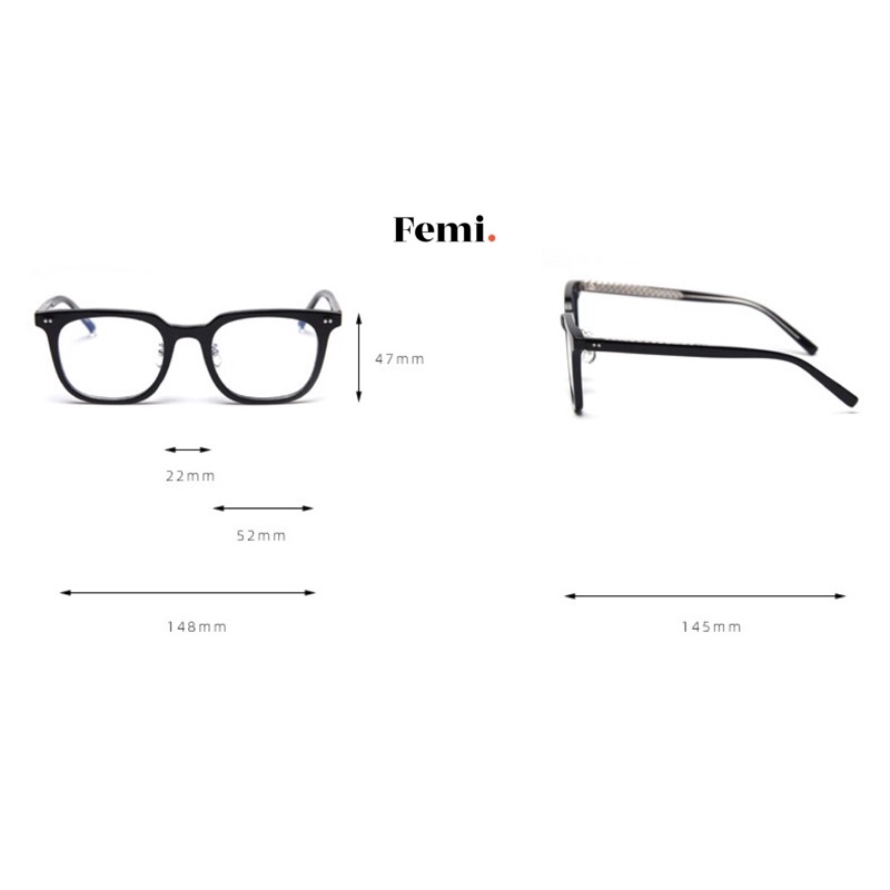 Gọng kính cận vuông Femi Baker mắt kính nam nữ