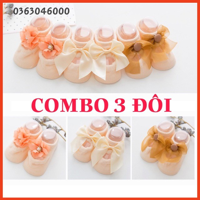 Combo 3 đôi tất hài công chúa bé gái 0-3 tuổi