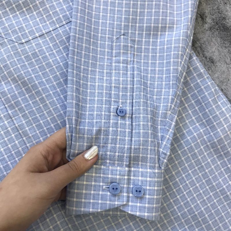 Áo Sơ Mi Nam Tay Dài Owen AR21055DT Dáng Regular Fit Màu Xanh Caro Trắng Vải Sợi Tre | BigBuy360 - bigbuy360.vn