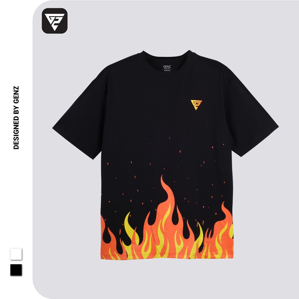 Áo thun tay lỡ GENZ phông Unisex nam nữ Cotton oversize form rộng Flame Tee | WebRaoVat - webraovat.net.vn