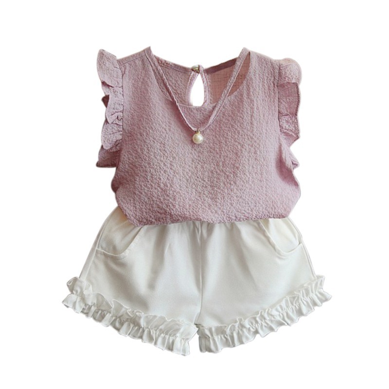 Set Áo Chiffon Sát Nách + Quần Ngắn Cho Bé Gái