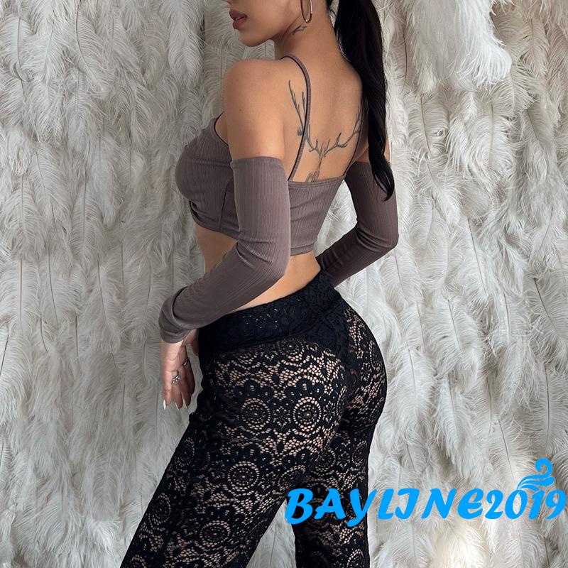 Áo Croptop Trễ Vai Tay Dài Màu Sắc Đơn Giản Cho Nữ