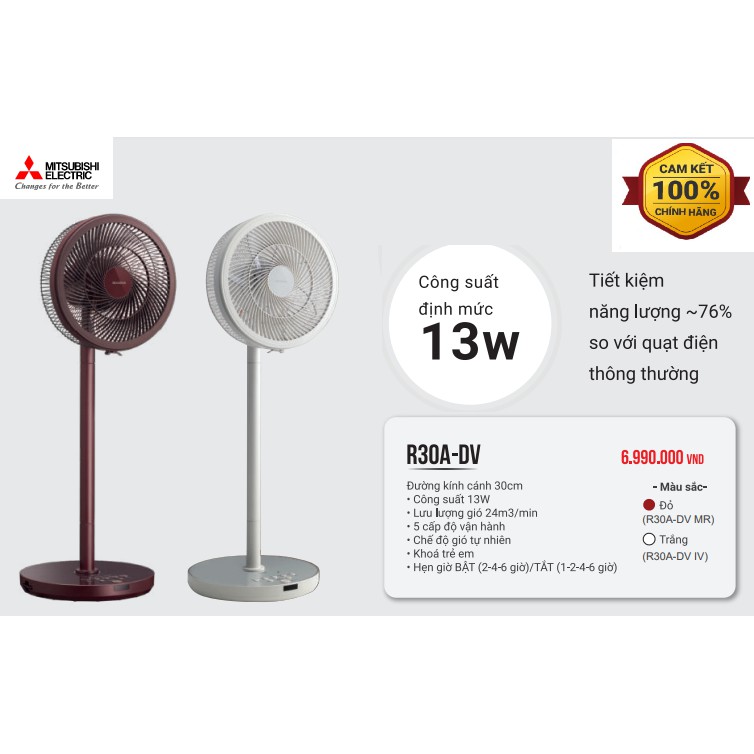 Quạt lửng Mitsubishi R30A-DV - 7 cánh, điều khiển từ xa, màu trắng, 619x386x264mm