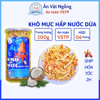 Khô Mực Hấp Dừa Xé Sợi 200g Ăn Vặt Ngỗng, Mực Khô Hấp Nước Dừa Loại 1, Đồ Ăn Vặt Hà Nội Vừa Ngon Vừa Rẻ, An Toàn VSTP