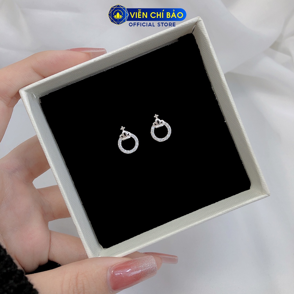 Bông tai bạc nữ vương miện đính đá lấp lánh chất liệu bạc 925 thời trang phụ kiện trang sức nữ Viễn Chí Bảo B400542