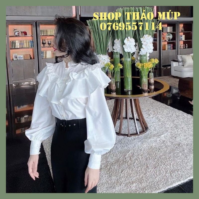 ÁO KIỂU MÀU TRẮNG PHỐI BÈO - ÁO SƠ MI MÀU TRẮNG - KẾT HỢP CHÂN VÁY BÚT CHÌ, A , QUẦN TÂY LƯNG CAO