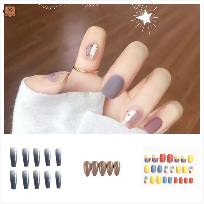 Set 24 Móng Tay Giả Hình Bướm Nhiều Màu Phong Cách Hàn Quốc Kèm Keo Dán - 10 Kiểu