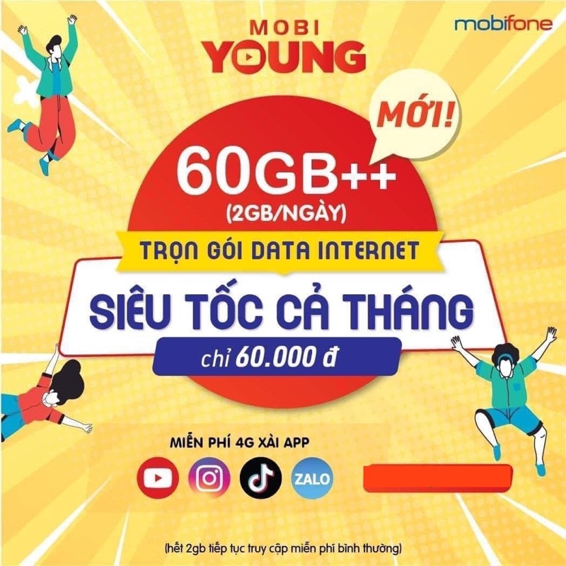 Sim KO GIỚI HẠN DATA Mobifone ED60 - Y60 - CF60 - AG60 - NCT60