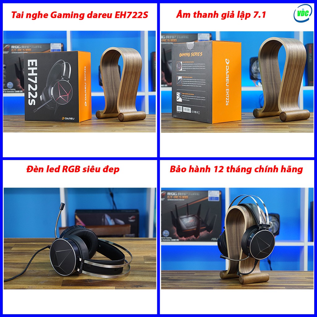 Tai nghe Gaming Dareu EH722S 7.1 - Led RGB - Âm thanh giả lập - Bass siêu căng - Bảo hành 12 tháng