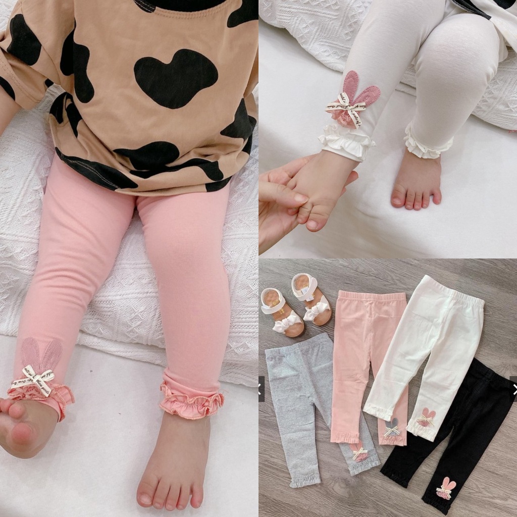 Quần Legging Cotton Thỏ Viền Gấu 4 Màu HONEY BEE Siêu Xinh Cho Bé Gái Từ 10-20kg