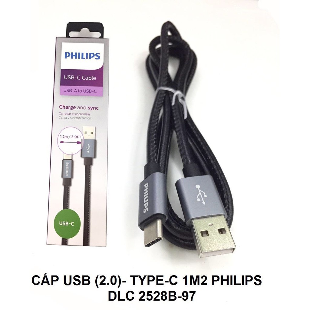 CÁP USB (2.0) -&gt; TYPE-C 1.2M PHILIPS DLC 2528 CÓ TEM CHỐNG HÀNG GIẢ