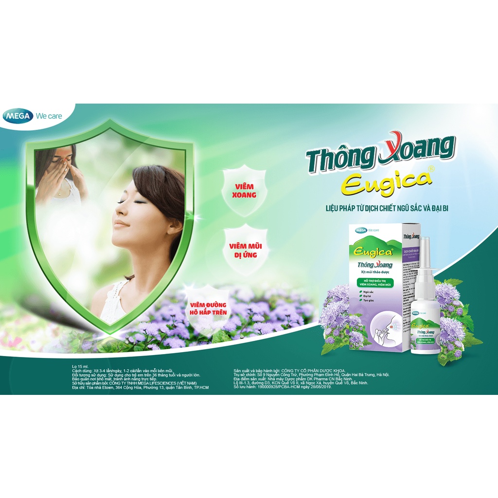 Thông Xoang Eugica (Chai 15ml) - Xịt mũi thảo dược (betadine/ eugica herbal nasal spray)