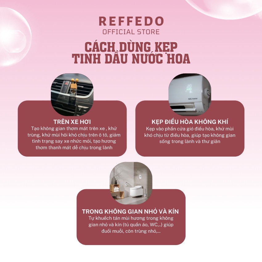 Tinh dầu nước hoa Refedo dùng kẹp quạt gió, máy lạnh, tủ quần áo giúp khuếch tán mùi hương hiệu quả