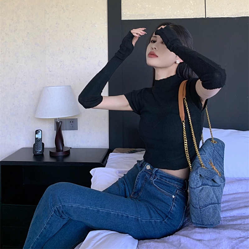 Áo Croptop Tay Dài Dáng Ôm Gợi Cảm Thời Trang Cho Nữ