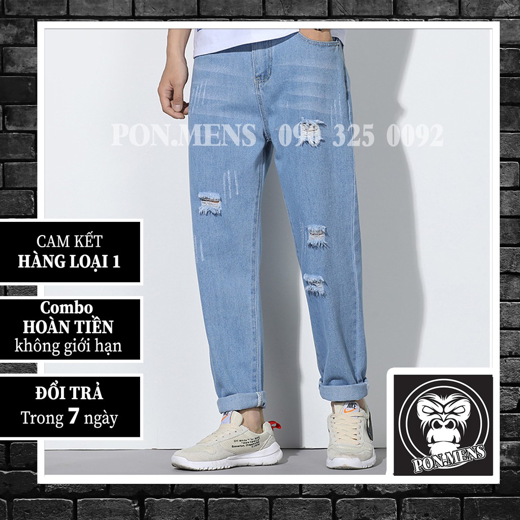 Quần jean rách nam nữ màu xanh baggy mặc hè 2021 | BigBuy360 - bigbuy360.vn
