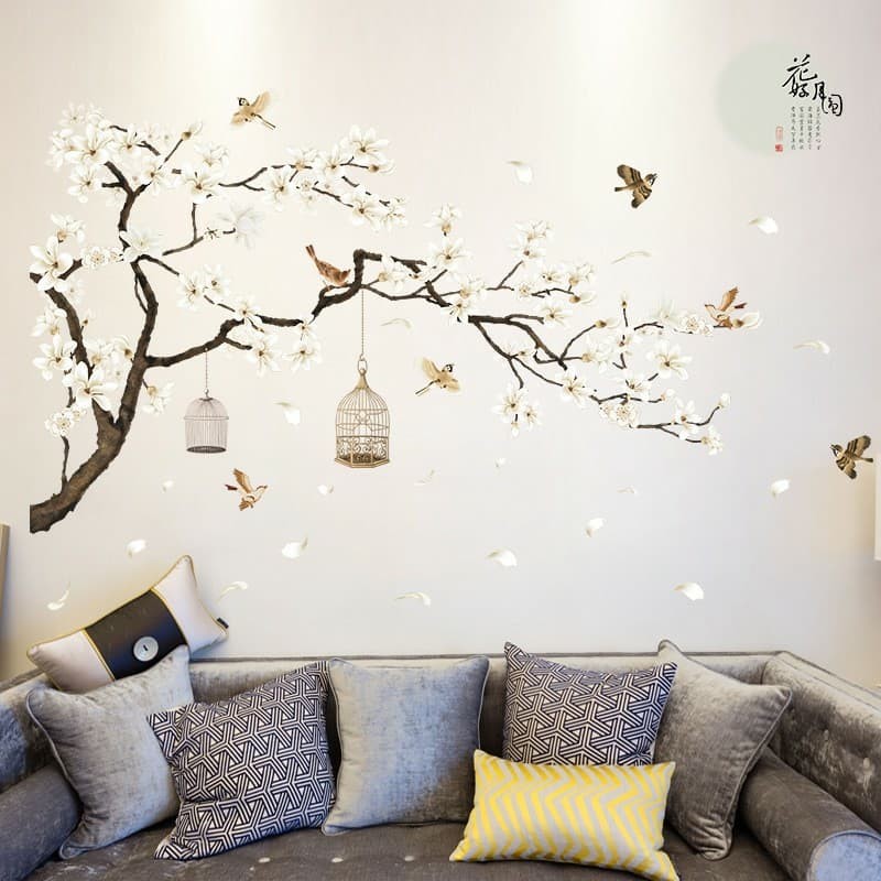 decal dán tường hoa mai trắng