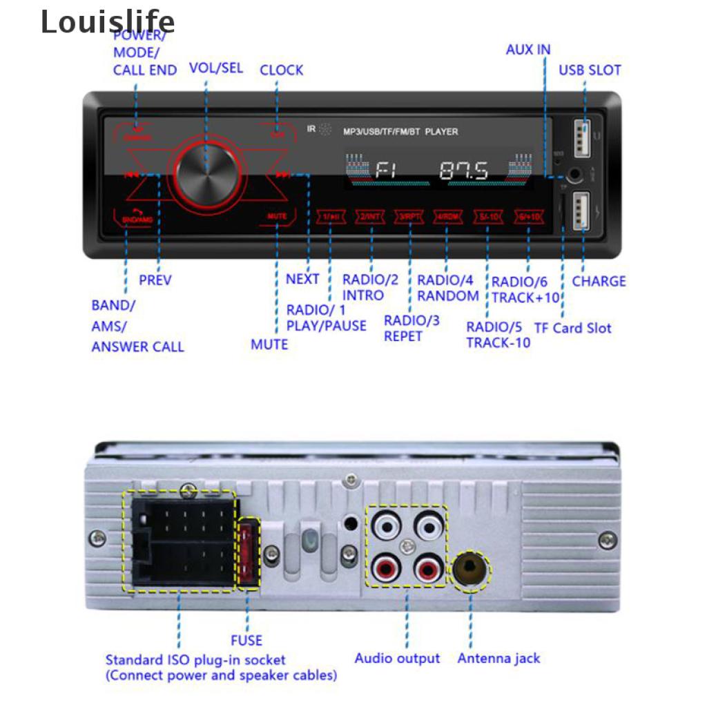 [Louislife] Car Stereo MP3 Player Bluetooth AUX USB TF FM Radio Audio In-dash Han New Stock
