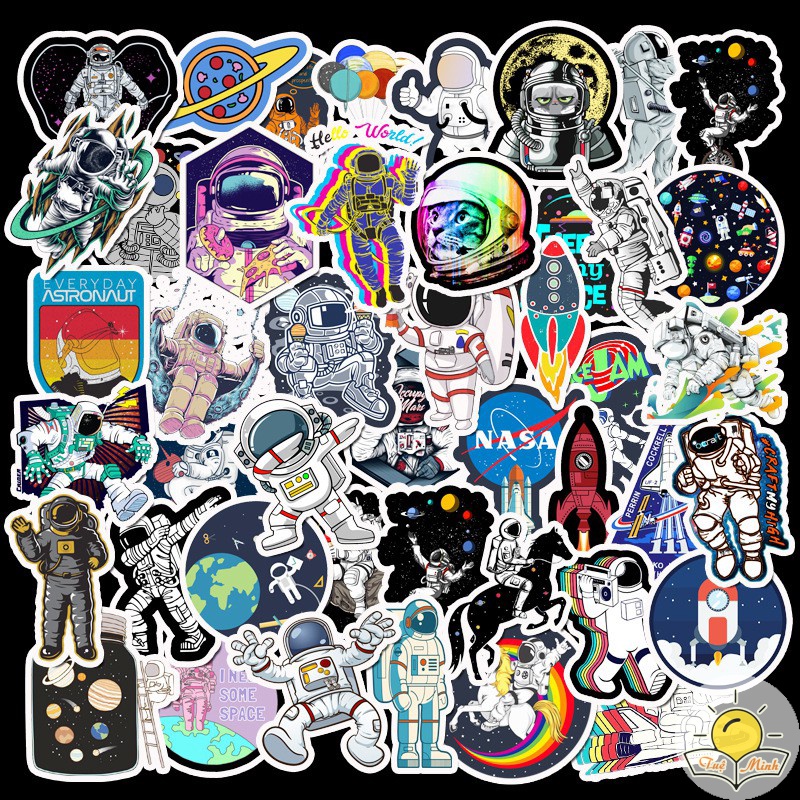 Set 50 Sticker mũ bảo hiểm, vali, laptop, trang trí sổ - decan chống nước VPP Tuệ Minh STI12