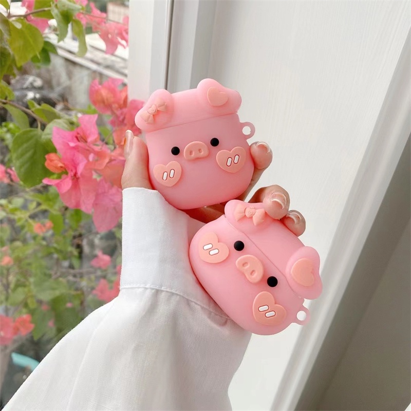 Vỏ Bảo Vệ Hộp Sạc Tai nghe không dây Airpods pro 3 2 1 1 / 2 / 3 / pro Bằng Silicon Hình Heo Hồng Dễ Thương