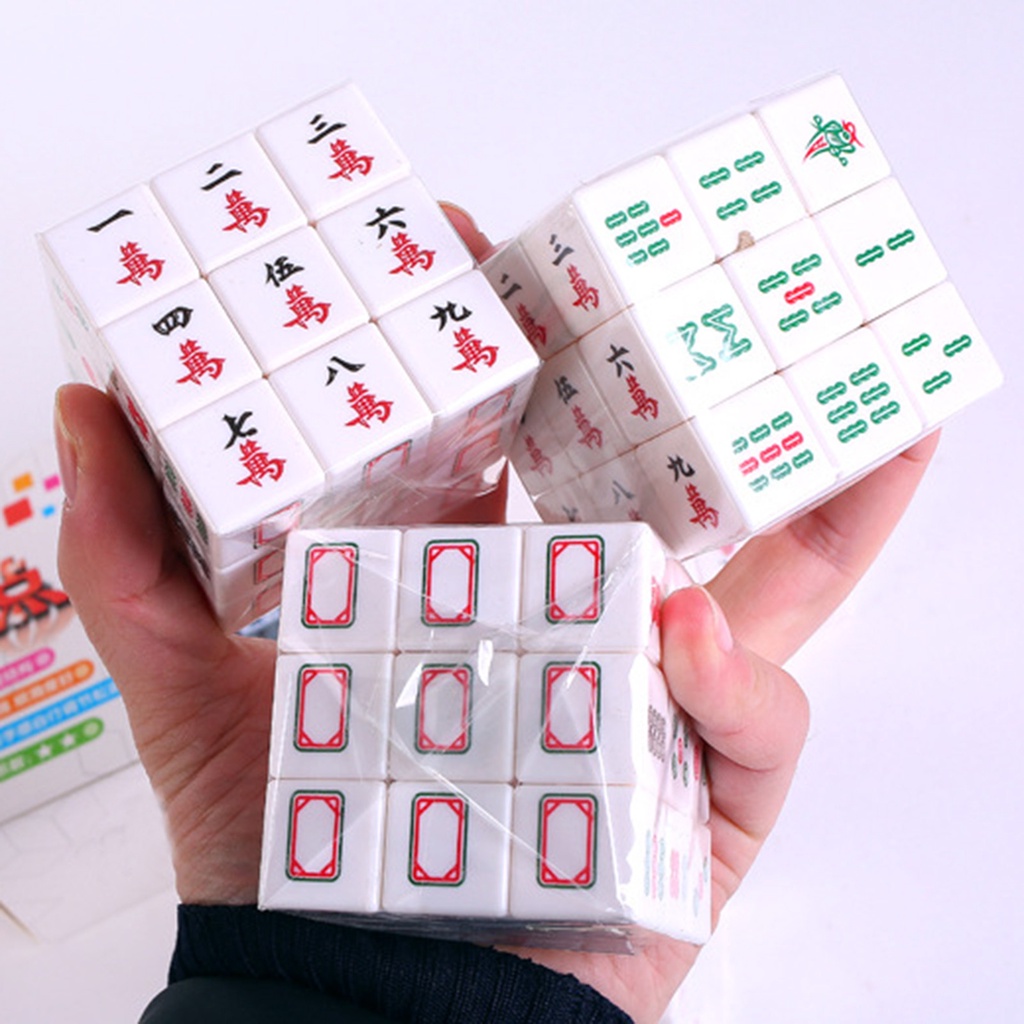 <Sabaya> Rubik Cube Mahjong Pattern Stress Relieve ABS 3 Order Mahjong Rubik Cube for Gifts